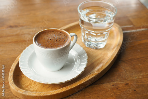 a cup of turkish coffee on table outdoor 