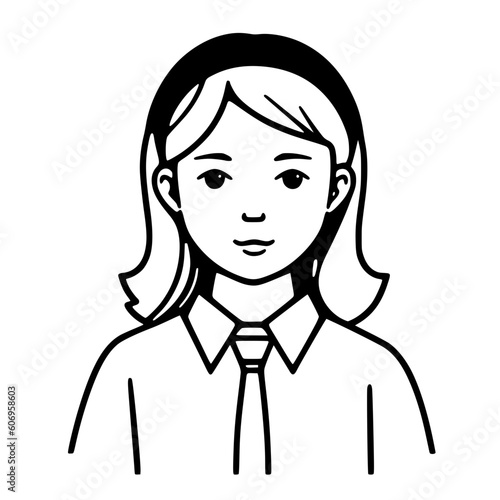 Schoolgirl portrait vector illustration isolated on transparent background
