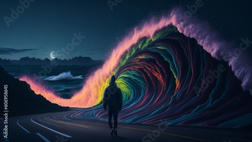 Abstract Watercolor Big Wave, Generative Ai