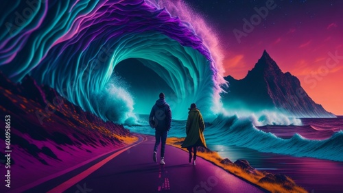 Abstract Watercolor Big Wave, Generative Ai © Rodrigo