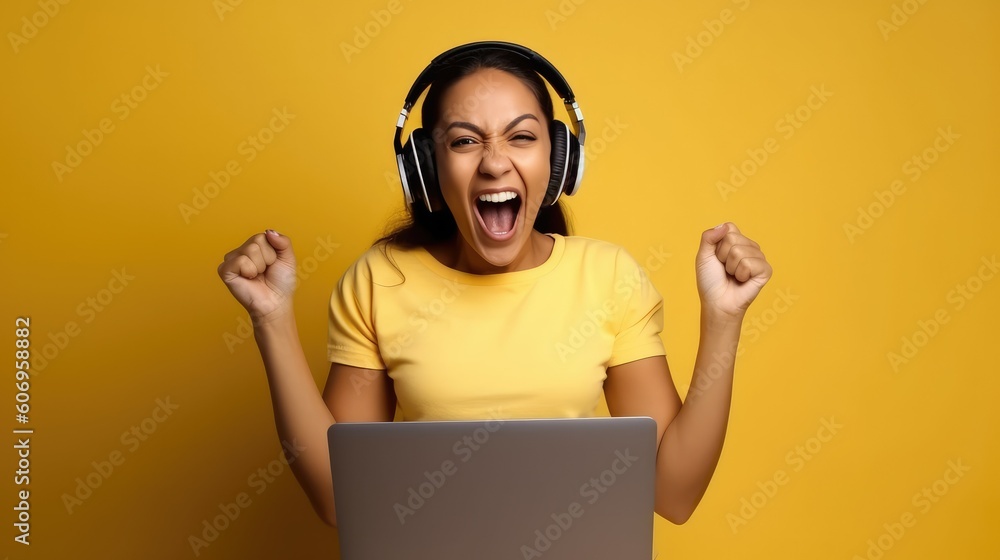 girl gamer rejoices celebrates the victory in the computer game esports woman cybersports pink background girl gamer rejoices celebrates the victory in the computer game esports woman cybersports pink background