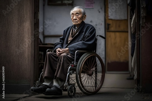 車椅子に座る高齢男性：AI生成画像