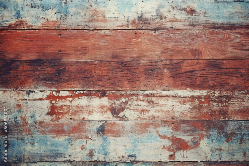 Colorful, rough, abstract textured background of long weathered painted boards, developed with generative ai Colorful, rough, abstract textured background of long weathered painted boards, developed with generative ai