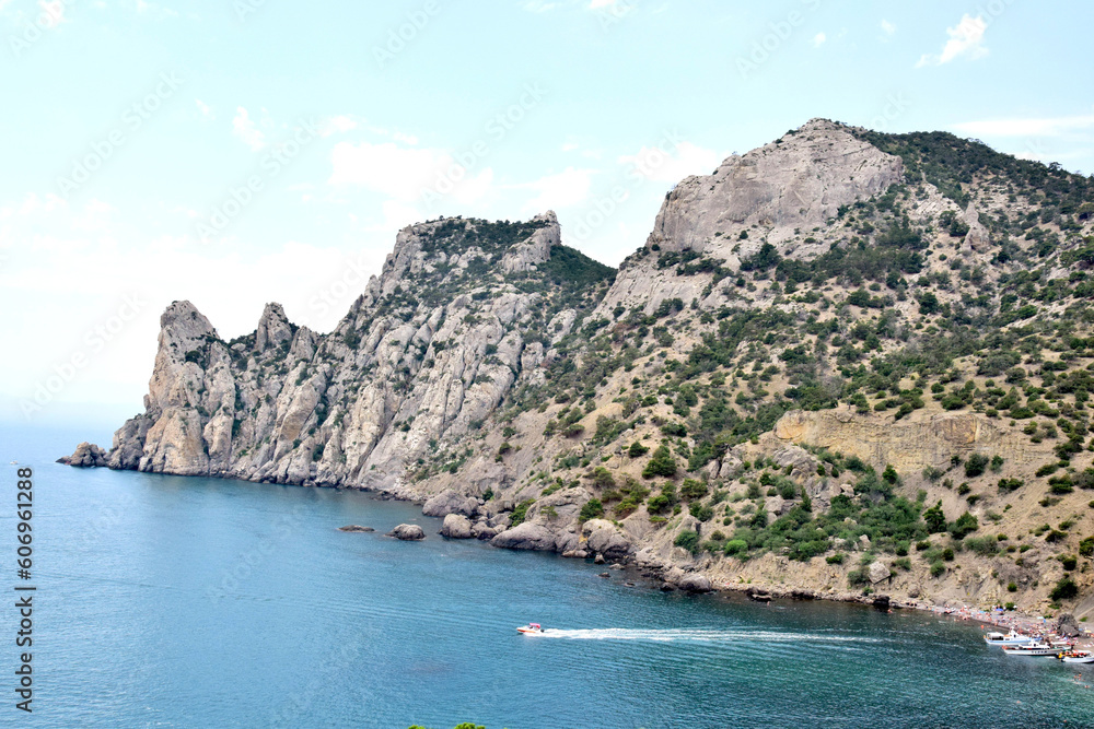 Crimea Peninsula, Novy Svet, landscape overlooking the Black Sea from Cape Kapchik