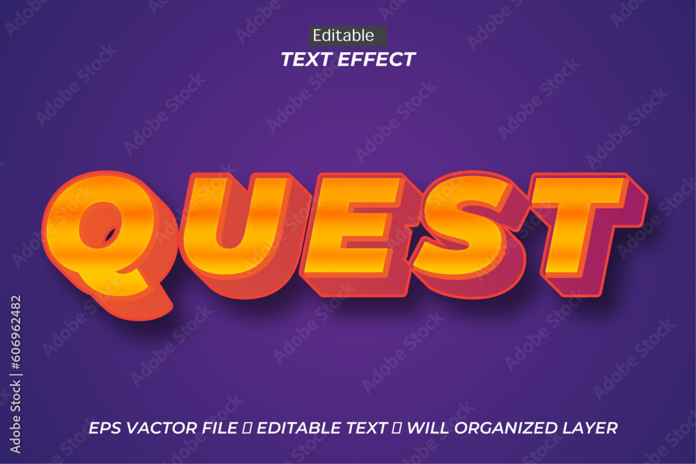 Free vector editable quest text effect, 3d text effect	