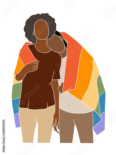 Abstract couple holding pride flag illustration. Vector illustration.