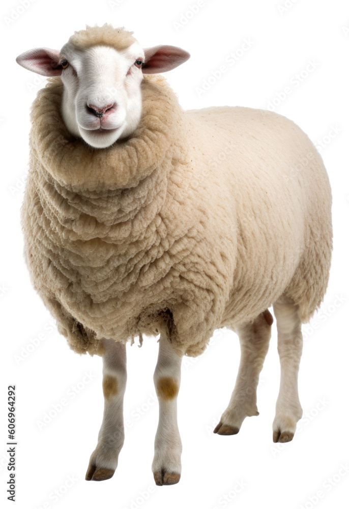 White sheep isolated. Generative AI. White sheep isolated. Generative AI.