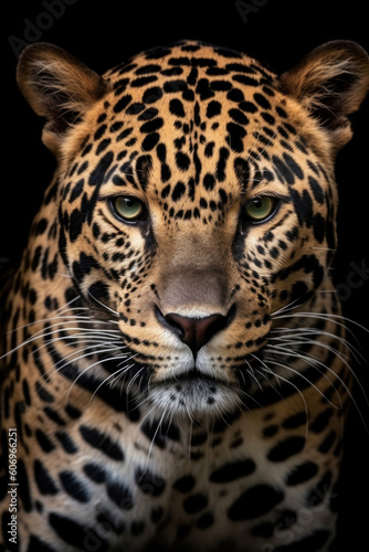 Jaguar portrait on black background  Generative AI