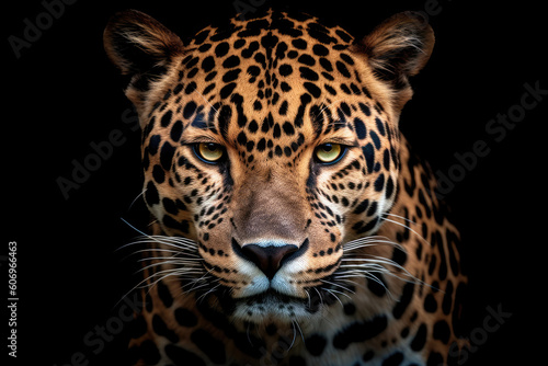 Jaguar portrait on black background, Generative AI © Sasint