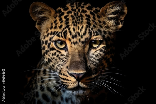 Jaguar portrait on black background,, Generative AI