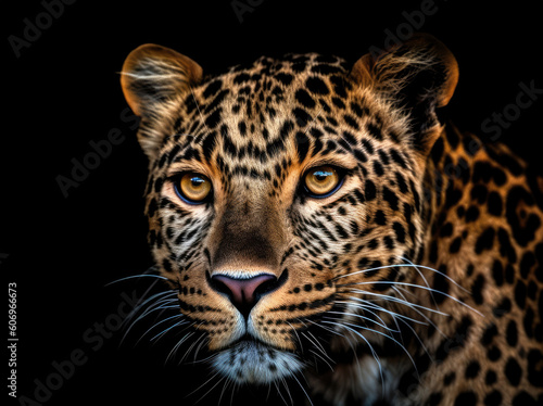 Jaguar portrait on black background,, Generative AI © Sasint