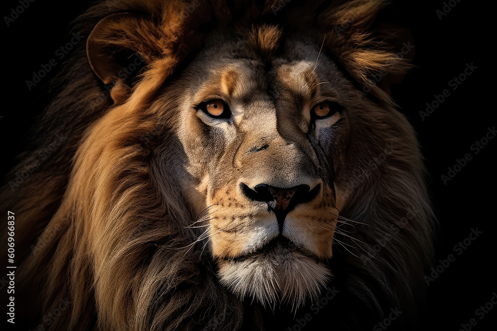 Lion king isolated on black background, Generative AI