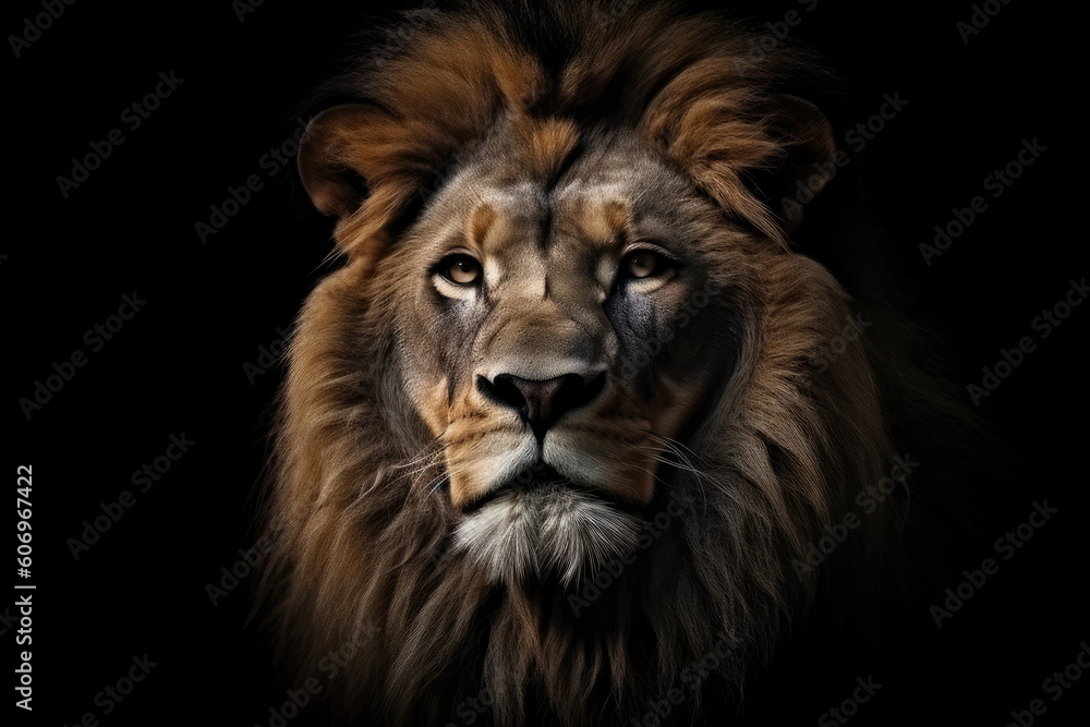 Lion king isolated on black background, Generative AI