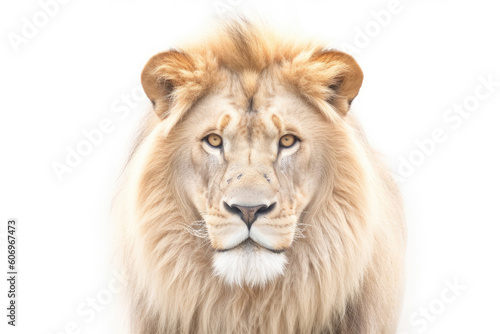 Portrait of a Male adult lion  Panthera Leo  isolated on white  Generative AI