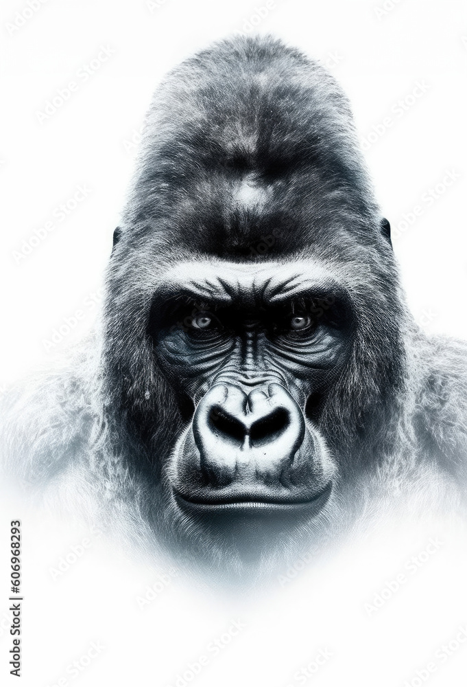 Portrait of a grumpy gorilla isolate white background, Generative AI Portrait of a grumpy gorilla isolate white background, Generative AI