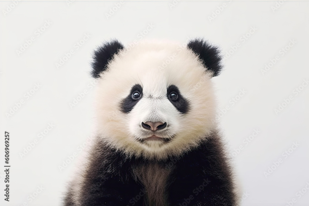 Fototapeta premium Panda bear face isolated on white background, Generative AI