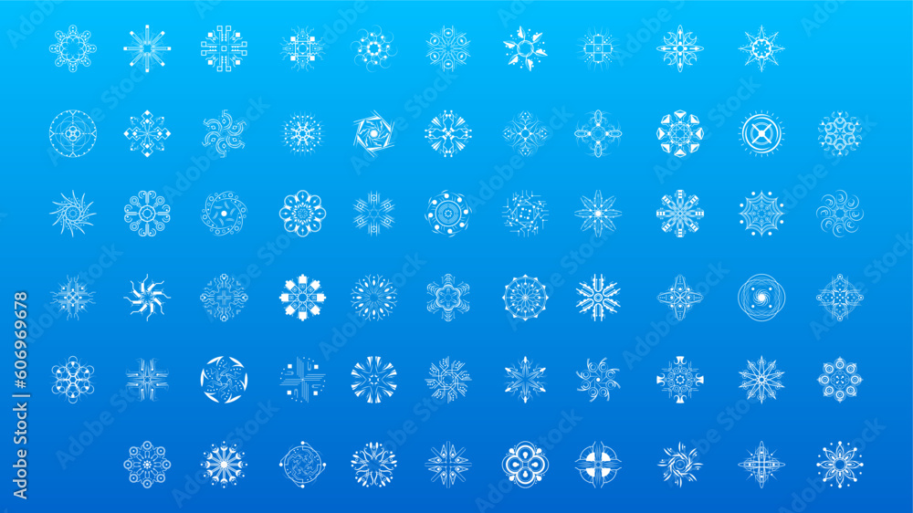 Set White Colleciton Line Snowflake Winter Decoration Elements Vector Design Style Set White Colleciton Line Snowflake Winter Decoration Elements Vector Design Style