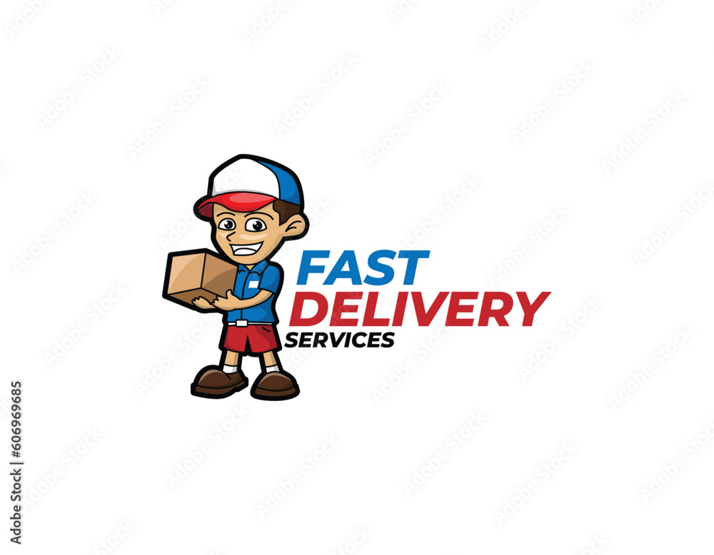 Delivery Man With Box Service Logo Design Template