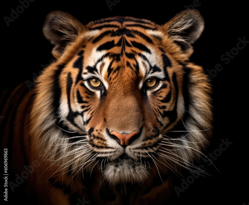 Tiger face on black background  Generative AI