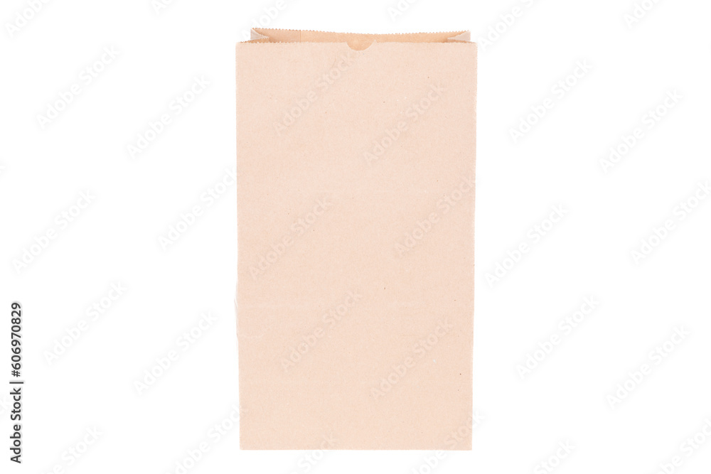 Brown paper mock-up food bag packaging on white background