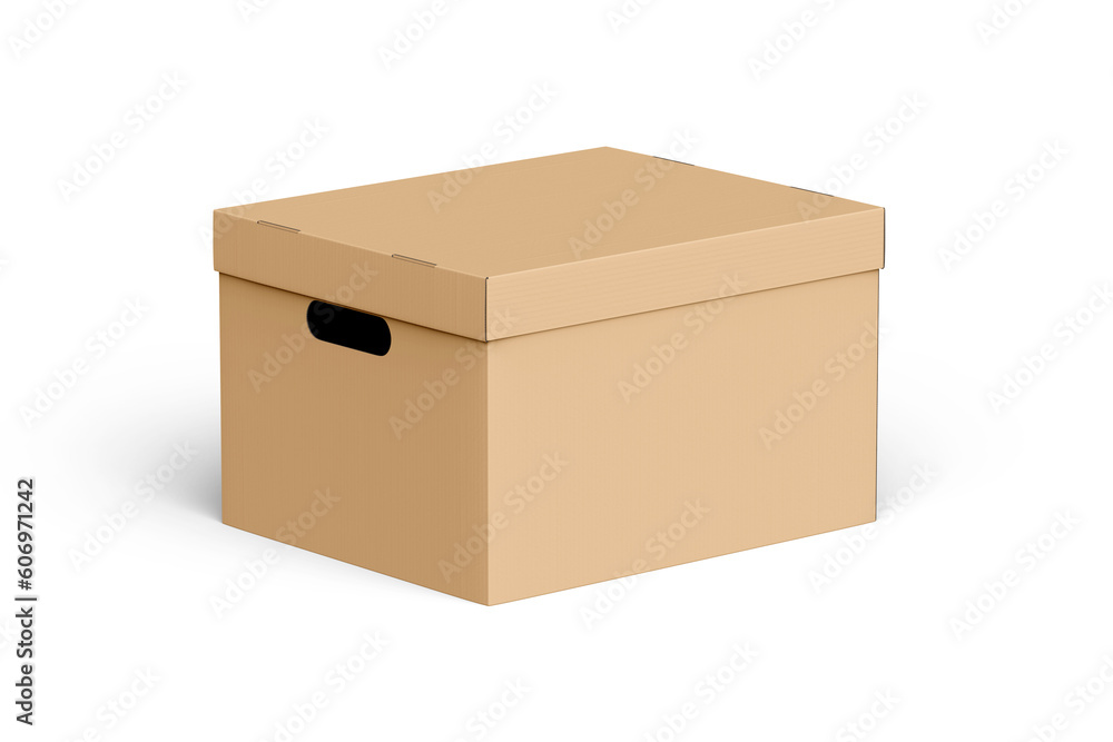  Blank packaging brown cardboard box for product on a white cardboard 3d Render