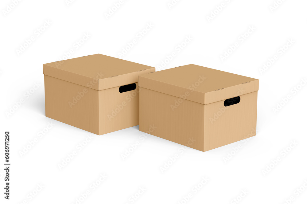 Cardboard brown portable boxes for products isolated 3d Rendering 