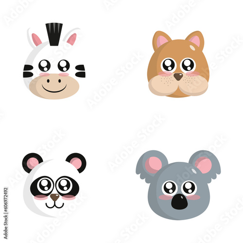 Set of vector animal faces. Illustrations of cute animal heads. Smiling animals. Children cartoons. cute animal head 