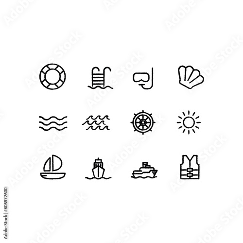 sea summer sketch icons set 