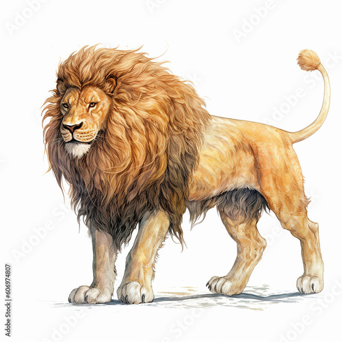drawn lion in full growth on a white background created with Generative Ai technology