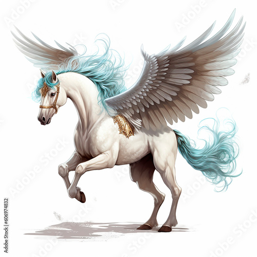 pegasus white horse with wings on a white background created with Generative Ai technology