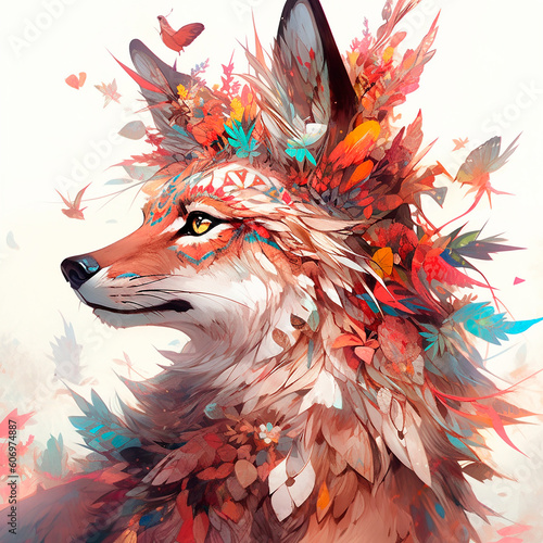 abstract image of a fox with leaf inserts created with Generative Ai technology