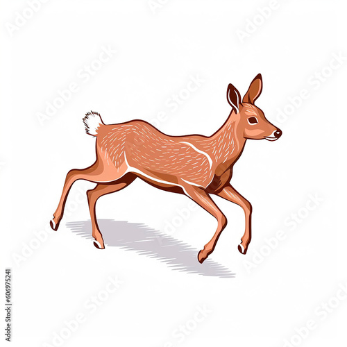 deer running color drawing on a white background created with Generative Ai technology
