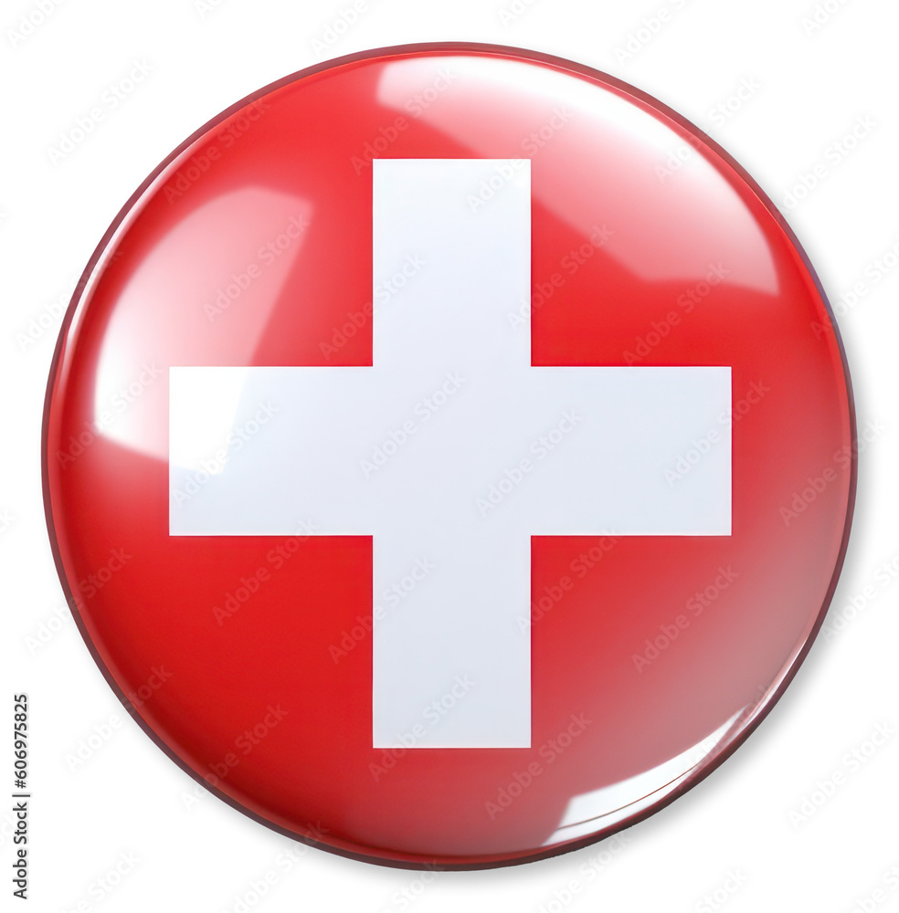 Round pin with Switzerland flag Isolated. Generative AI. Round pin with Switzerland flag Isolated. Generative AI.