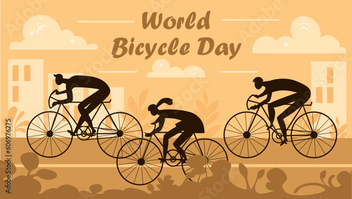 Silhouette of the cycling a bicycle Vector illustration, world bicycle day.