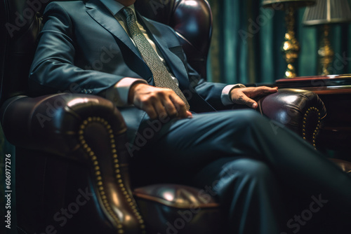President sitting in a luxury leather chair, Generative AI
