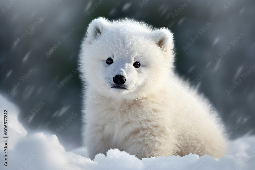 Fototapeta premium Polar bear cub studio shot, Generative AI