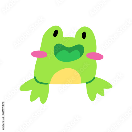 Funny cute frog. Vector children s naive hand-drawn illustration. Isolated on a white background.