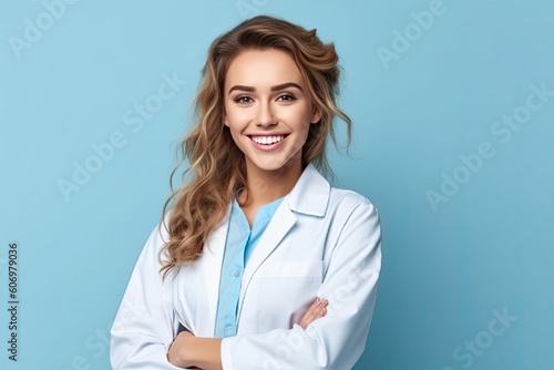 female doctor isolated on blue. Generative AI