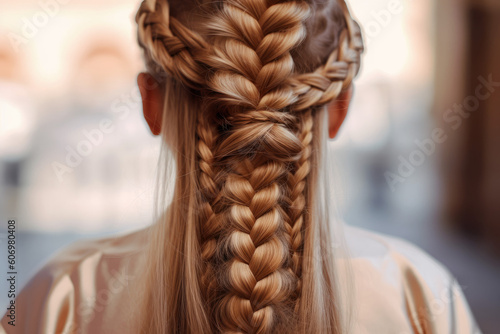 woman with braided hair, back rear, created with Generative AI Technology