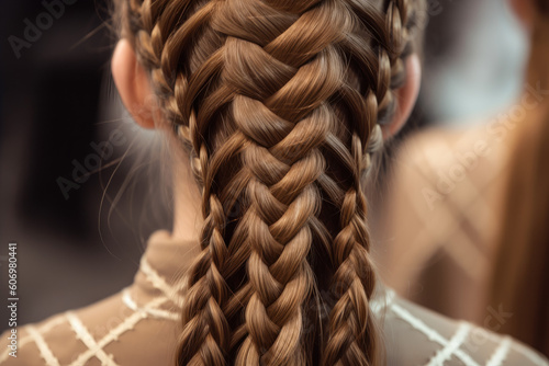 woman with braided hair, back rear, created with Generative AI Technology