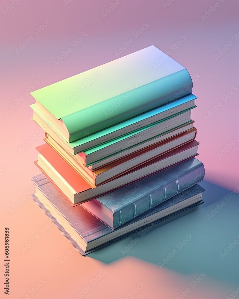 Simple isometric stack of books on gradient background created with Generative AI technology Simple isometric stack of books on gradient background created with Generative AI technology
