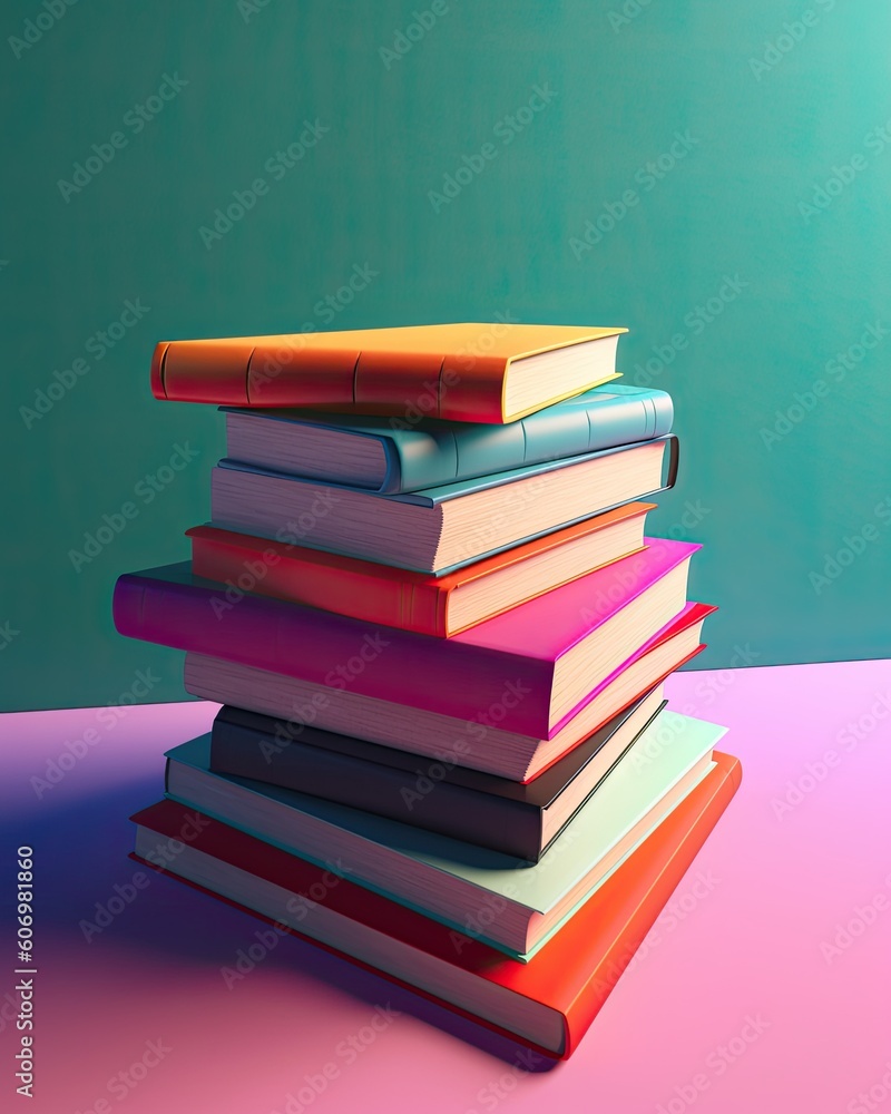Simple isometric stack of books on gradient background created with Generative AI technology Simple isometric stack of books on gradient background created with Generative AI technology