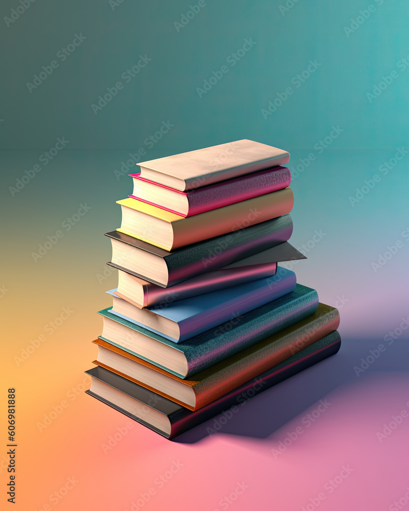 Simple isometric stack of books on gradient background created with Generative AI technology Simple isometric stack of books on gradient background created with Generative AI technology