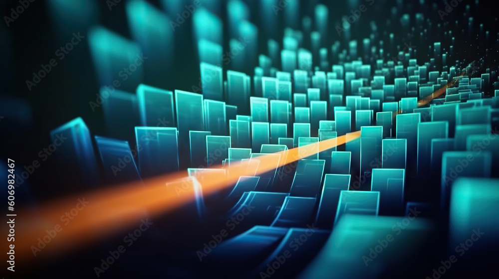 Fototapeta premium Modern digital abstract 3D background. Can be used in the description of network abilities, technological processes, digital storages, science, education, etc. Copy space. Based on Generative AI