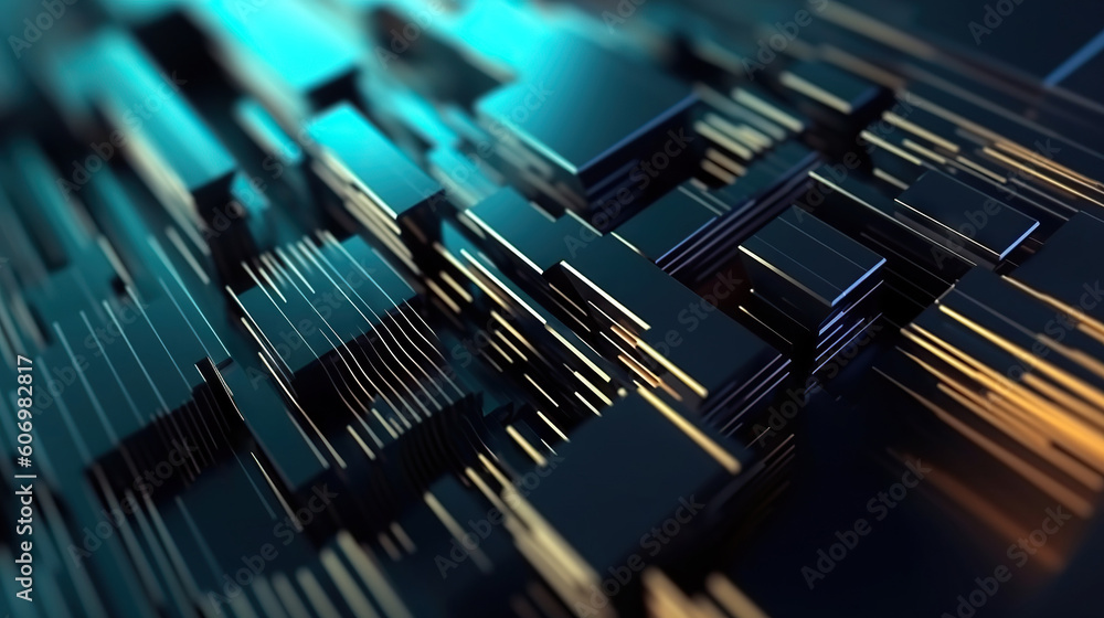 Modern digital abstract 3D background. Can be used in the description of network abilities, technological processes, digital storages, science, education, etc. Copy space. Based on Generative AI Modern digital abstract 3D background. Can be used in the description of network abilities, technological processes, digital storages, science, education, etc. Copy space. Based on Generative AI