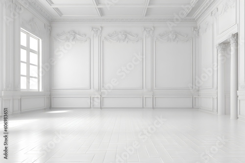 minimalist abstract room white wall background photographic apartment studio with window and decorative arches, made with generative ai 