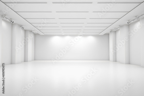 minimalist abstract room white wall background photographic studio, made with generative ai 