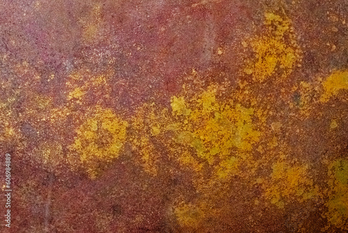Corrosion and oxidation on a copper sheet.