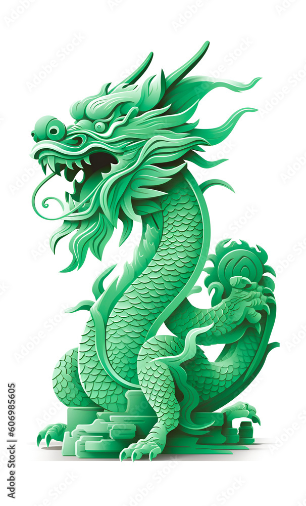 Chinese green dragon on a white isolated background, AI generated Chinese green dragon on a white isolated background, AI generated