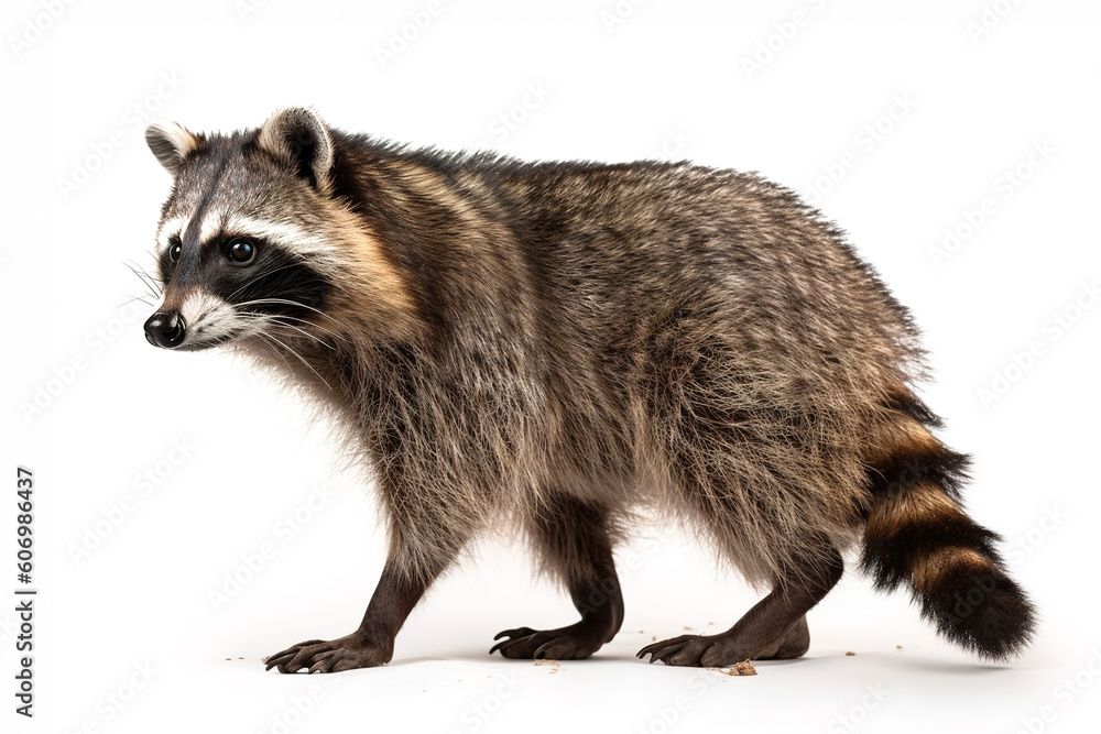 Image of raccoon on a white background. wildlife Animal. illustration. Generative AI.